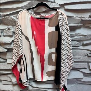 Chico's Artsy Abstract Mixed Print Blouse. Kimono style arms Sz LG/XL MINT COND!